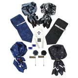 Peluche Paisley Black & Blue 13 Pcs Uber Luxury Gift Box (2 Neckties, 2 Tiepins, 2 Brooches, 1 Lapel Pin, 4 Pocket Squares, 1 Pair of Cufflinks, 1 Pair of Collar Stays)