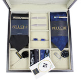 Peluche Paisley Black & Blue 13 Pcs Uber Luxury Gift Box (2 Neckties, 2 Tiepins, 2 Brooches, 1 Lapel Pin, 4 Pocket Squares, 1 Pair of Cufflinks, 1 Pair of Collar Stays)